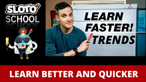 Man pointing at text saying learn faster trends