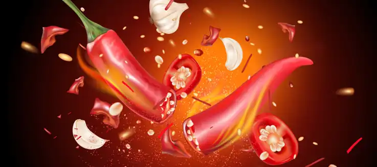 hot red pepper against a burst of red  