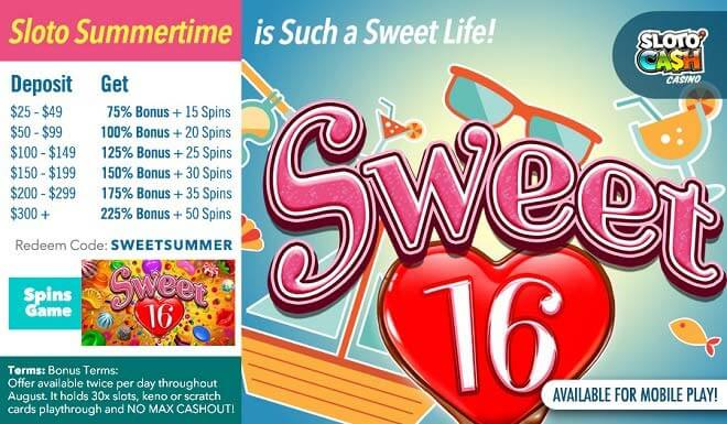 Sloto'Cash Sweet 16 Free Spins Bonus